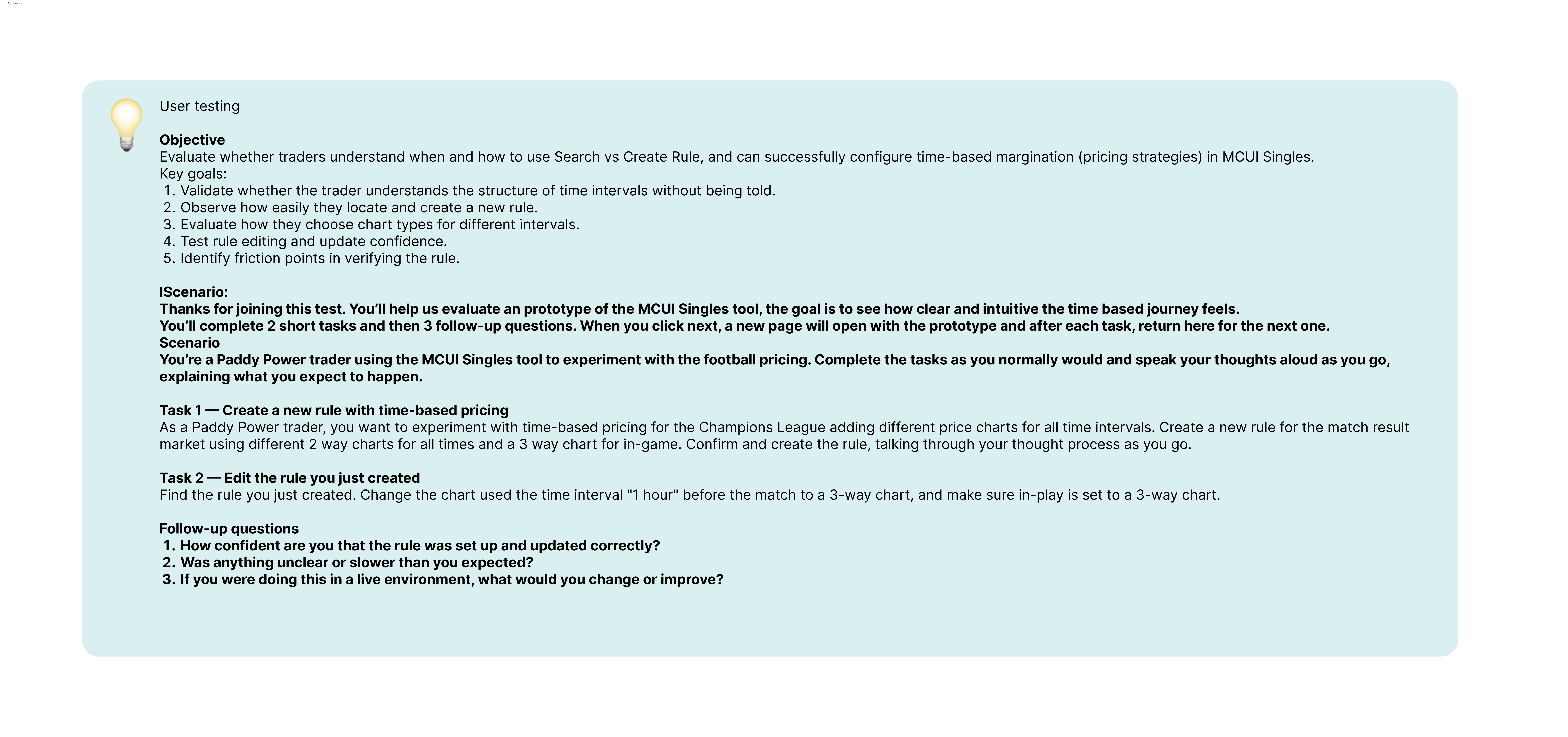 Usability testing — scenario
